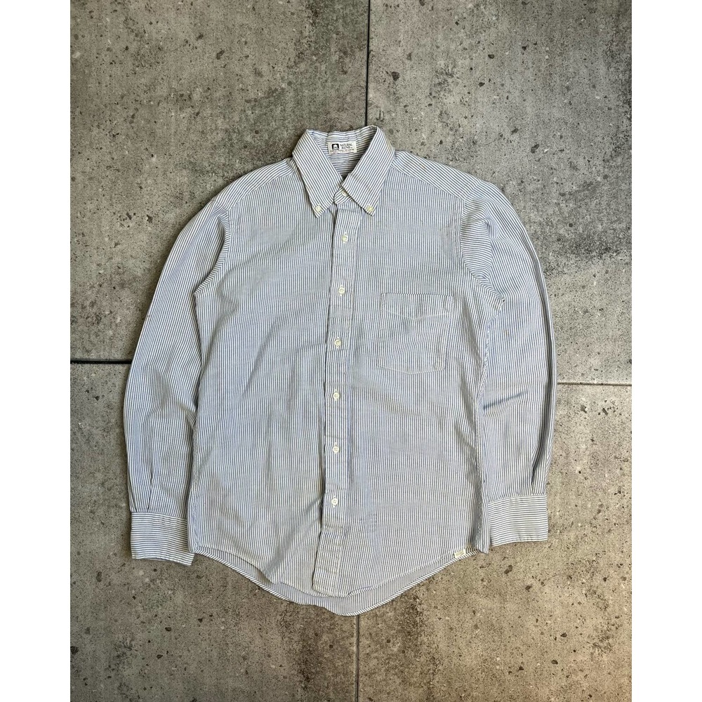 L/S Blue & White Striped Shirt (M/L) - 1980s